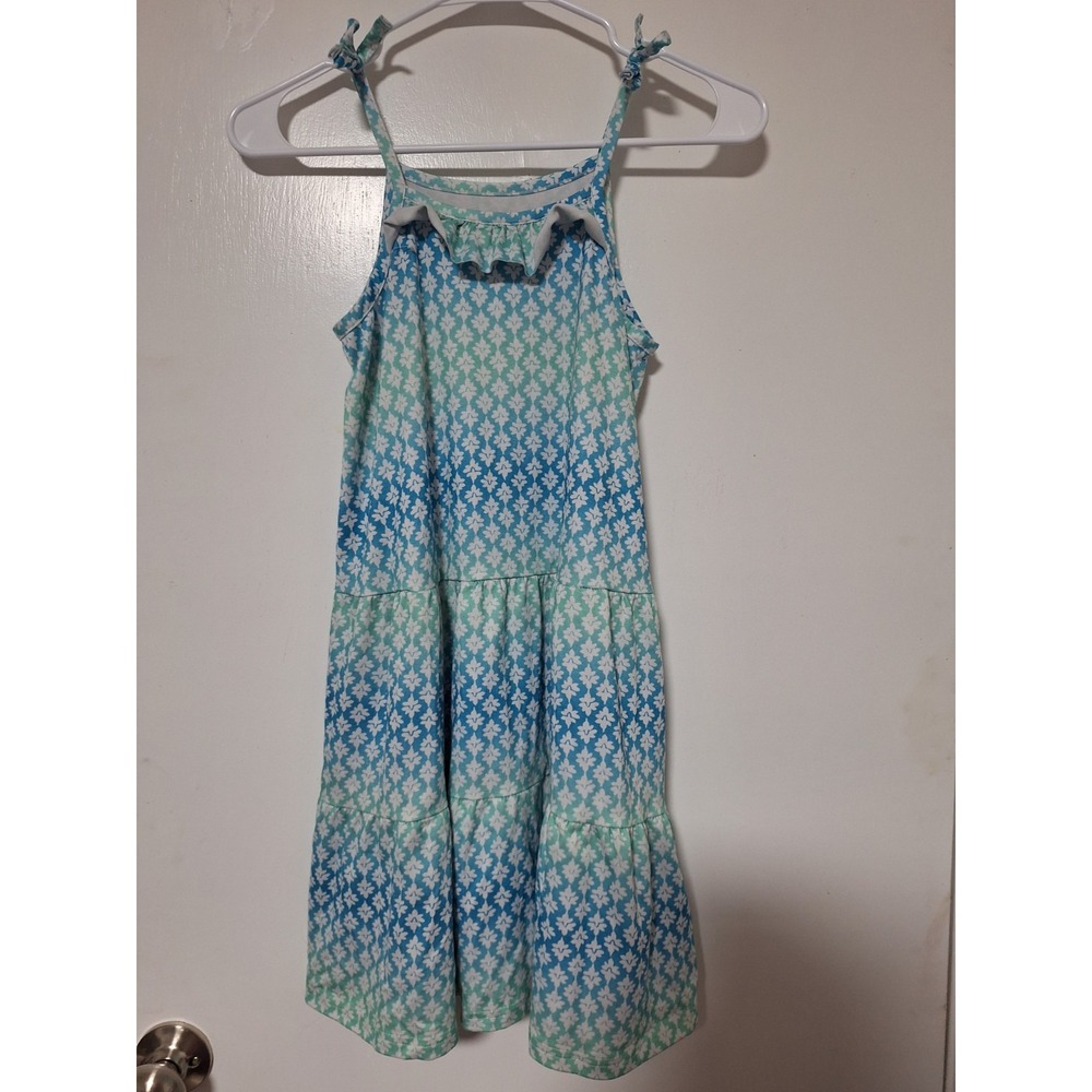 Tommy Bahama Girls Dress Size 7‎ Blue Green Floral Tie Shoulder Tiered Pineapple